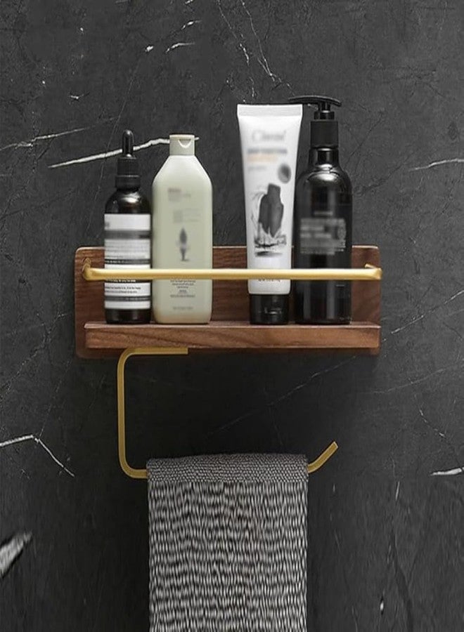 Crysellewoods Luxury Toilet Paper Holder/Towel Rack with Shampoo Storage, Wooden Towel Holder, Extra Space Rack for Bathroom Organizer Shelves/Rack for Wall, Bathroom Accessories (Style A1 25cm) - Image 1
